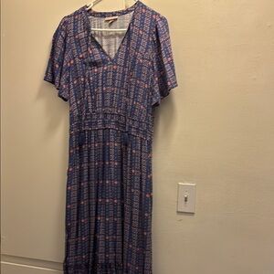 Blue and Red Patterned Women's Dress